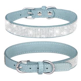 Pet Collar Shiny Artificial Rhinestone Dog Collar For Puppy And Cat; Microfiber Cat Collar (Color: Light Blue)