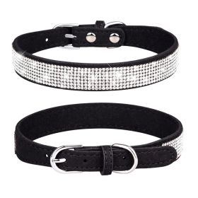 Pet Collar Shiny Artificial Rhinestone Dog Collar For Puppy And Cat; Microfiber Cat Collar (Color: black)