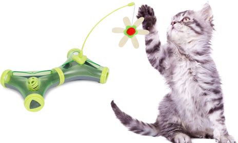 Pet Life Kitty-Tease Interactive Cognitive Training Puzzle Cat Toy Tunnel Teaser (Color: Green)